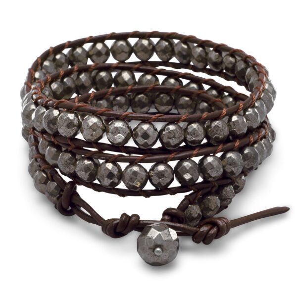 Pyrite Bracelet - 5.5mm Beads with Leather - Perfect for blocking negative energies, luck, & protection