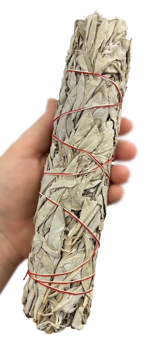 White Sage Smudge Stick - Extra Large 8" Smudging Wand Incense Stick - Selenite Wand, Palo Santo Stick, & Crystal Chakra Pendant - Image 2