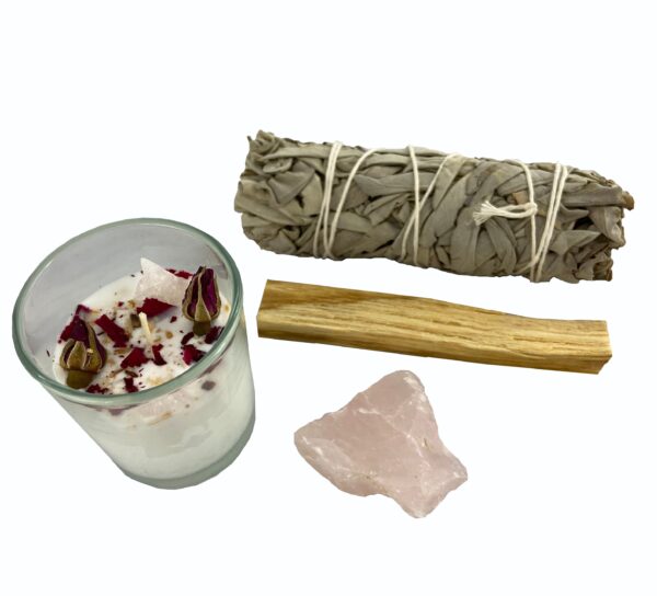 Chakra Candle Kit - Heart Chakra Candle - Open your heart chakra for love & self acceptance with crystals - Smudge Kit